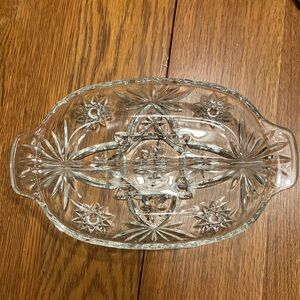 Vintage Star of David Anchor Hockey Clear Glass Pickle Dish